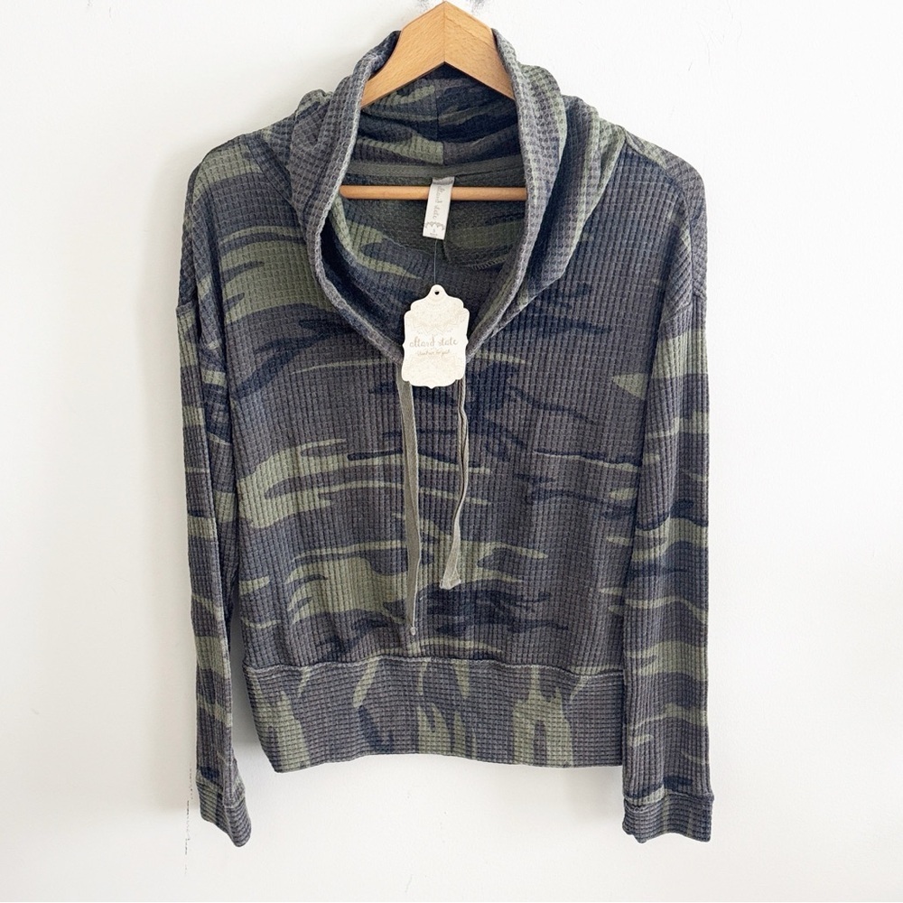 Altar'd State green waffle knit Camo Cowl Neck Long Sleeve pullover top small